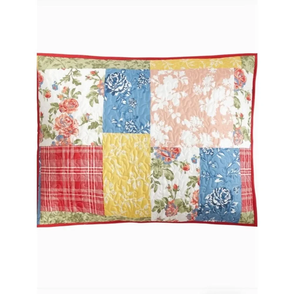 Farmhouse Floral Patchwork Printed King Size Quilt Set Cottagecore Shabby Chic